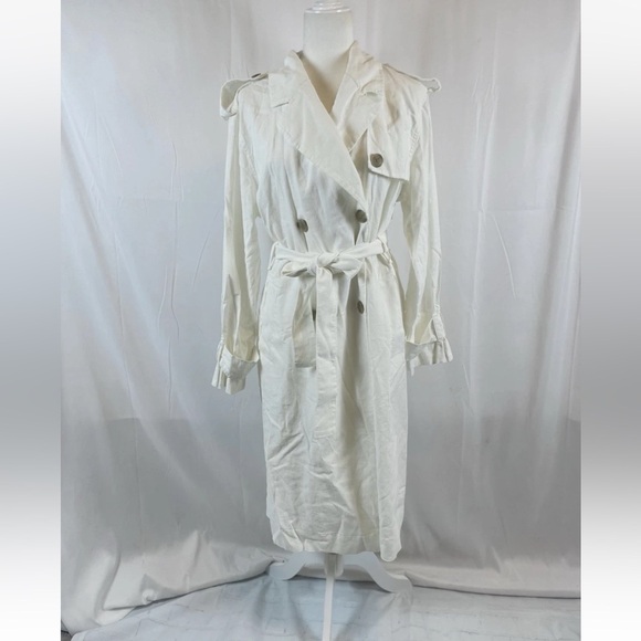 A New Day white belted long trench coat NWT linen blend Woman’s size M classic - Picture 5 of 14